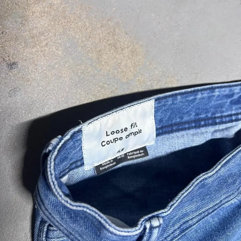 H&M Mens Double Knee Loose Fit Baggy Jeans Blue Contrast Utility Skater Size 34